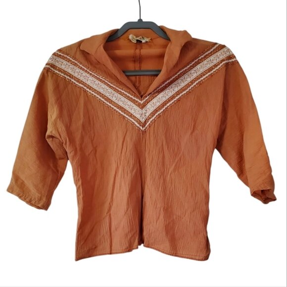 Vintage Tops - Vintage 70s Arizona Boho Coachella Festival Southwestern Collared Top S